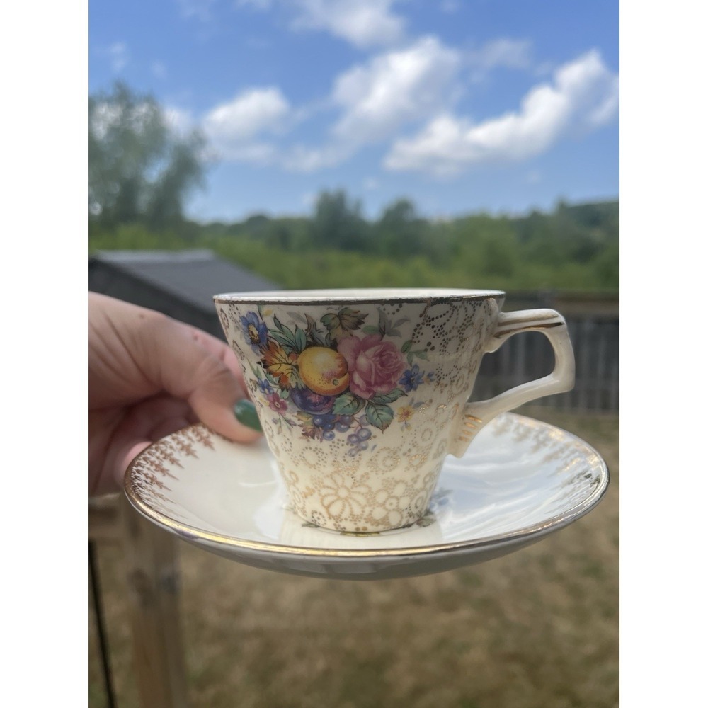 Veg H&K Tunstal 1930sGold Chintz Teacup And Saucer  22kt Gold